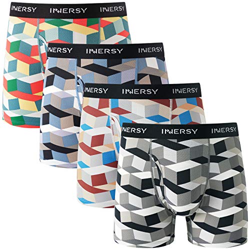 INNERSY Mens Underwear Multipack Soft Underpants Open Fly Trunks Colourful Boxers Pack of 4 (M, Colorful Cube)