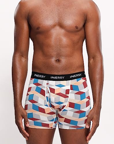 INNERSY Mens Underwear Multipack Soft Underpants Open Fly Trunks Colourful Boxers Pack of 4 (M, Colorful Cube)