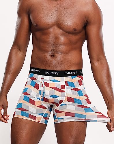 INNERSY Mens Underwear Multipack Soft Underpants Open Fly Trunks Colourful Boxers Pack of 4 (M, Colorful Cube)