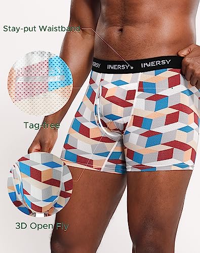 INNERSY Mens Underwear Multipack Soft Underpants Open Fly Trunks Colourful Boxers Pack of 4 (M, Colorful Cube)