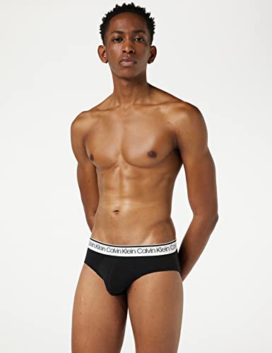 Calvin Klein Men’s 3-Pack of Briefs Hip Briefs 3 PK with Stretch, Black W/ White Wb, L [Amazon Exclusive]