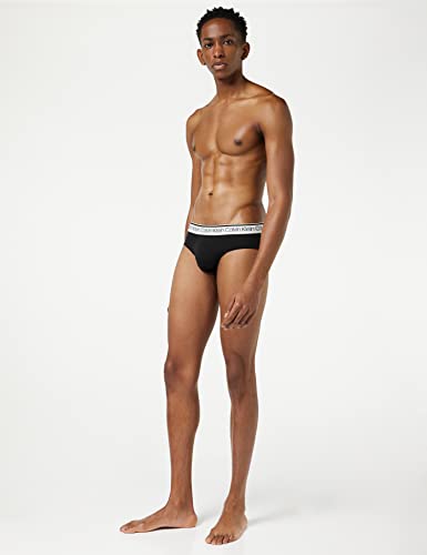 Calvin Klein Men’s 3-Pack of Briefs Hip Briefs 3 PK with Stretch, Black W/ White Wb, L [Amazon Exclusive]