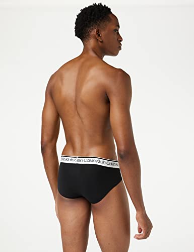 Calvin Klein Men’s 3-Pack of Briefs Hip Briefs 3 PK with Stretch, Black W/ White Wb, L [Amazon Exclusive]