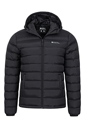 Mountain Warehouse Season Mens Padded Jacket - Water Resistant Jacket, Lightweight, Warm, Lab Tested to -30C, Microfibre Filler - For Travelling, Walking Black M
