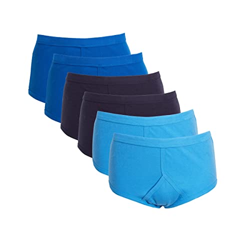 Sock Stack Pack Of 6 Mens Organic Cotton Briefs Underpants 100% Pure Cotton Trad Sports Underwear, Blue Assorted 3X Large