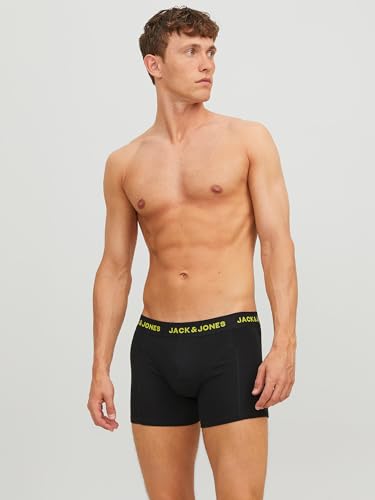Jack & Jones Men's Jacjames Trunks 3 Pack Noos Boxer Shorts, Black/Detail: Black - Blazing Yellow., M UK