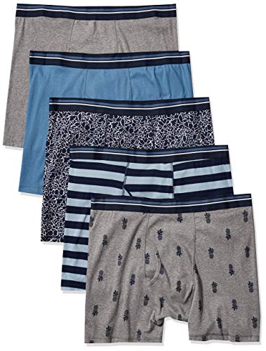 Amazon Essentials Men's Tag-Free Boxer Briefs, Pack of 5, Floral Print/Pineapple/Stripes, L