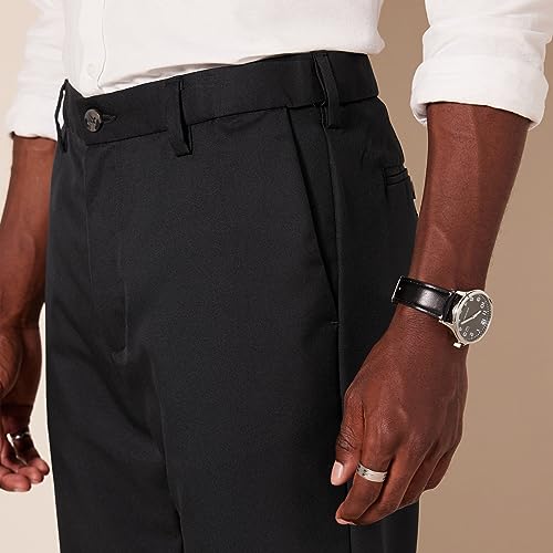 Amazon Essentials Men's Classic-Fit Expandable-Waist Flat-Front Dress Trousers, Black, 40W / 32L