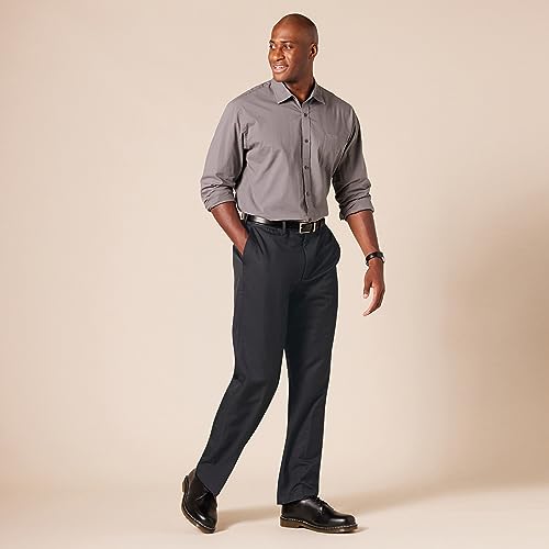 Amazon Essentials Men's Classic-Fit Expandable-Waist Flat-Front Dress Trousers, Black, 40W / 32L