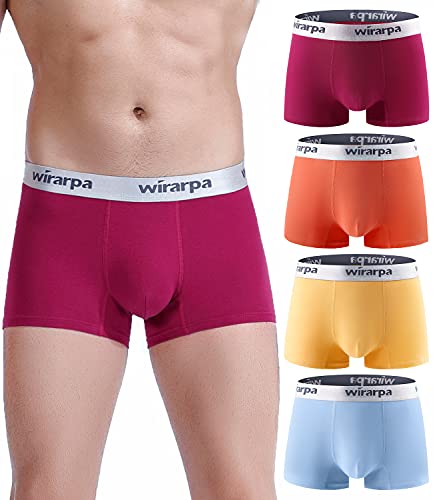 wirarpa Men's Hipster Boxer Shorts Cotton Stretch Underwear Trunks for Men Pack of 4 Multicoloured Small