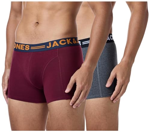 JACK & JONES Mens Jaclichfield Boxer Briefs - Burgundy/Grey - L