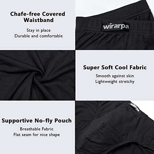 wirarpa Men's Black Modal Briefs Underwear Super Soft Microfibre Underpants No Front Slips Covered Waistband 4 Pack Large