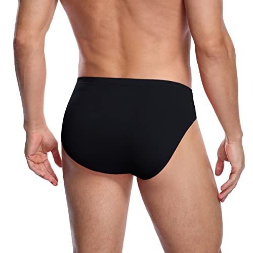 wirarpa Men's Black Modal Briefs Underwear Super Soft Microfibre Underpants No Front Slips Covered Waistband 4 Pack Large