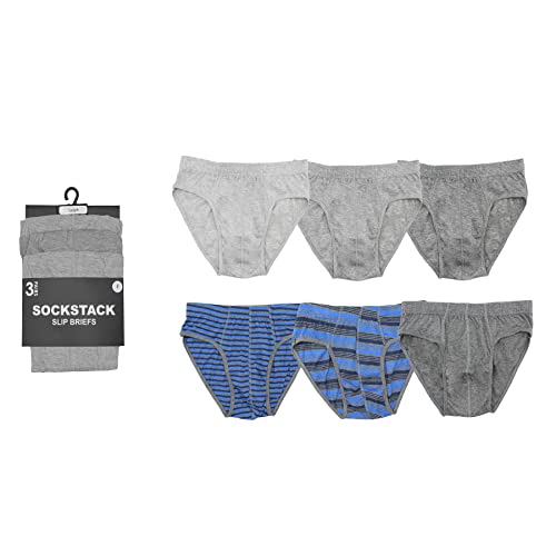 Sock Stack Mens Striped Slip Briefs Cotton Stretch Underwear Pants Comfort Fit Brief Trunk For Men, 6 Pairs, X Large