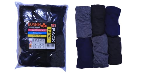 Bonnin Luxury Briefs Classic Sports Men's Briefs Slips Underwear Cotton Pants Soft Breathable Comfortable Hip Waistband Black, Navy and Grey (6pcs)(X-Large)