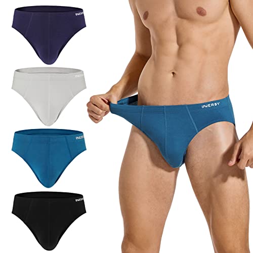 INNERSY Mens Briefs Underwear Multipack Midi Hipster Underpants Cotton Viscose Pants Pack of 4 (L, Black/Blue/Grey/Navy)