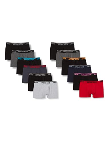 ANTONIO ROSSI (12-Pack) Men's Fitted Boxer Hipsters - Mens Boxers Shorts Multipack with Elastic Waistband - Breathable, Soft Boxers for Men for Everyday Wear - Cotton Rich, Comfortable Mens Underwear
