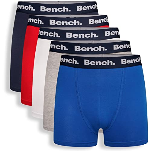 Bench - Mens Everyday 'ACURA' Multipack Essentials Breathable Stretchy Soft Cotton Rich Trunks, Classic Fit 5 Pack Boxer Jersey Shorts, Underwear Gift Set (XXL, Assorted)