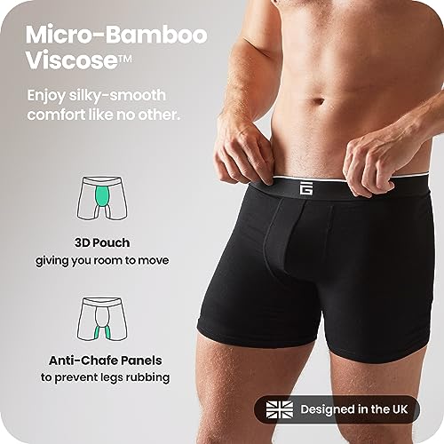 Giovici Mens Boxers Bamboo Anti Chafing Soft Comfortable Boxer Briefs Longer Leg - Boxer Shorts Multipack - Moisture Wicking Technology Black