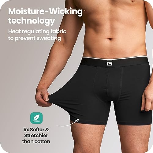 Giovici Mens Boxers Bamboo Anti Chafing Soft Comfortable Boxer Briefs Longer Leg - Boxer Shorts Multipack - Moisture Wicking Technology Black