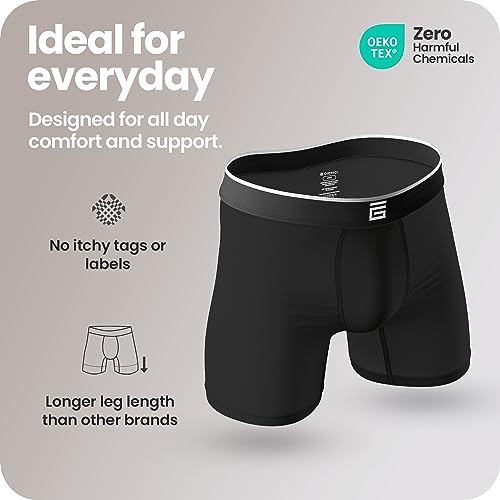Giovici Mens Boxers Bamboo Anti Chafing Soft Comfortable Boxer Briefs Longer Leg - Boxer Shorts Multipack - Moisture Wicking Technology Black