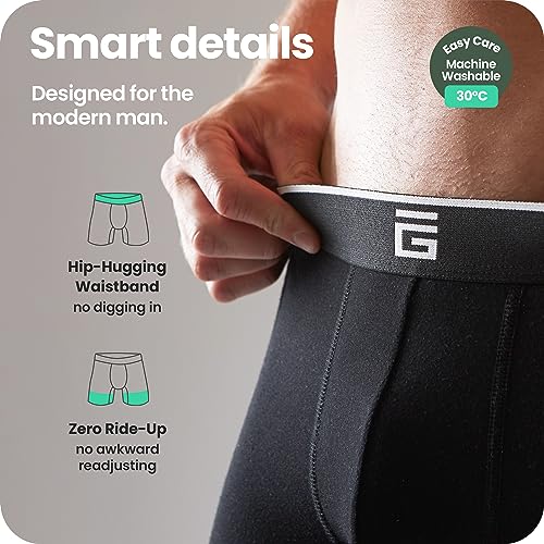 Giovici Mens Boxers Bamboo Anti Chafing Soft Comfortable Boxer Briefs Longer Leg - Boxer Shorts Multipack - Moisture Wicking Technology Black