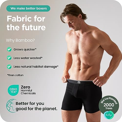Giovici Mens Boxers Bamboo Anti Chafing Soft Comfortable Boxer Briefs Longer Leg - Boxer Shorts Multipack - Moisture Wicking Technology Black