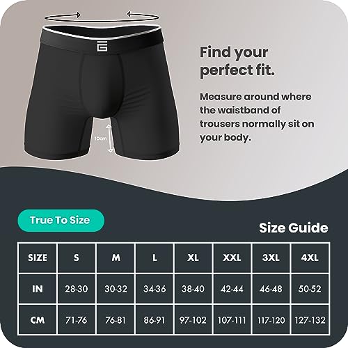 Giovici Mens Boxers Bamboo Anti Chafing Soft Comfortable Boxer Briefs Longer Leg - Boxer Shorts Multipack - Moisture Wicking Technology Black