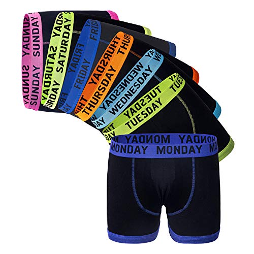 Sock Stack Days Of The Week Boxer Shorts 7 Pairs Men's Comfort Fit Boxers Underwear Black Boxershort Trunks, Medium