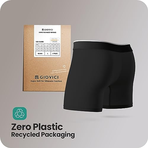 Giovici Mens Boxers Bamboo Anti Chafing Soft Comfortable Boxer Briefs Longer Leg - Boxer Shorts Multipack - Moisture Wicking Technology Black