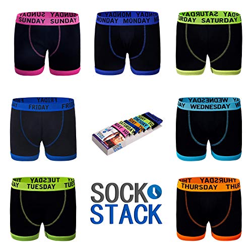Sock Stack Days Of The Week Boxer Shorts 7 Pairs Men's Comfort Fit Boxers Underwear Black Boxershort Trunks, Medium