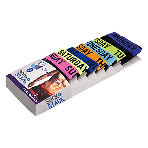 Sock Stack Days Of The Week Boxer Shorts 7 Pairs Men's Comfort Fit Boxers Underwear Black Boxershort Trunks, Medium