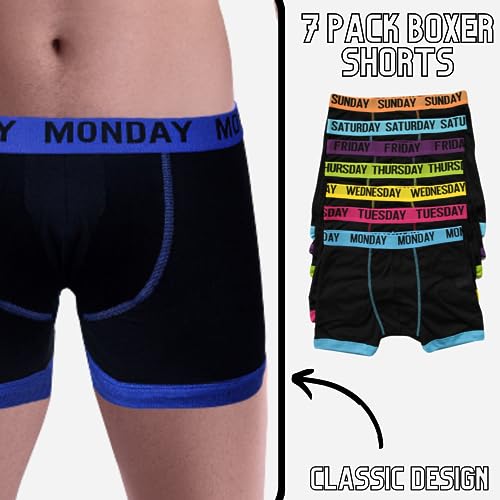 Sock Stack Days Of The Week Boxer Shorts 7 Pairs Men's Comfort Fit Boxers Underwear Black Boxershort Trunks, Medium