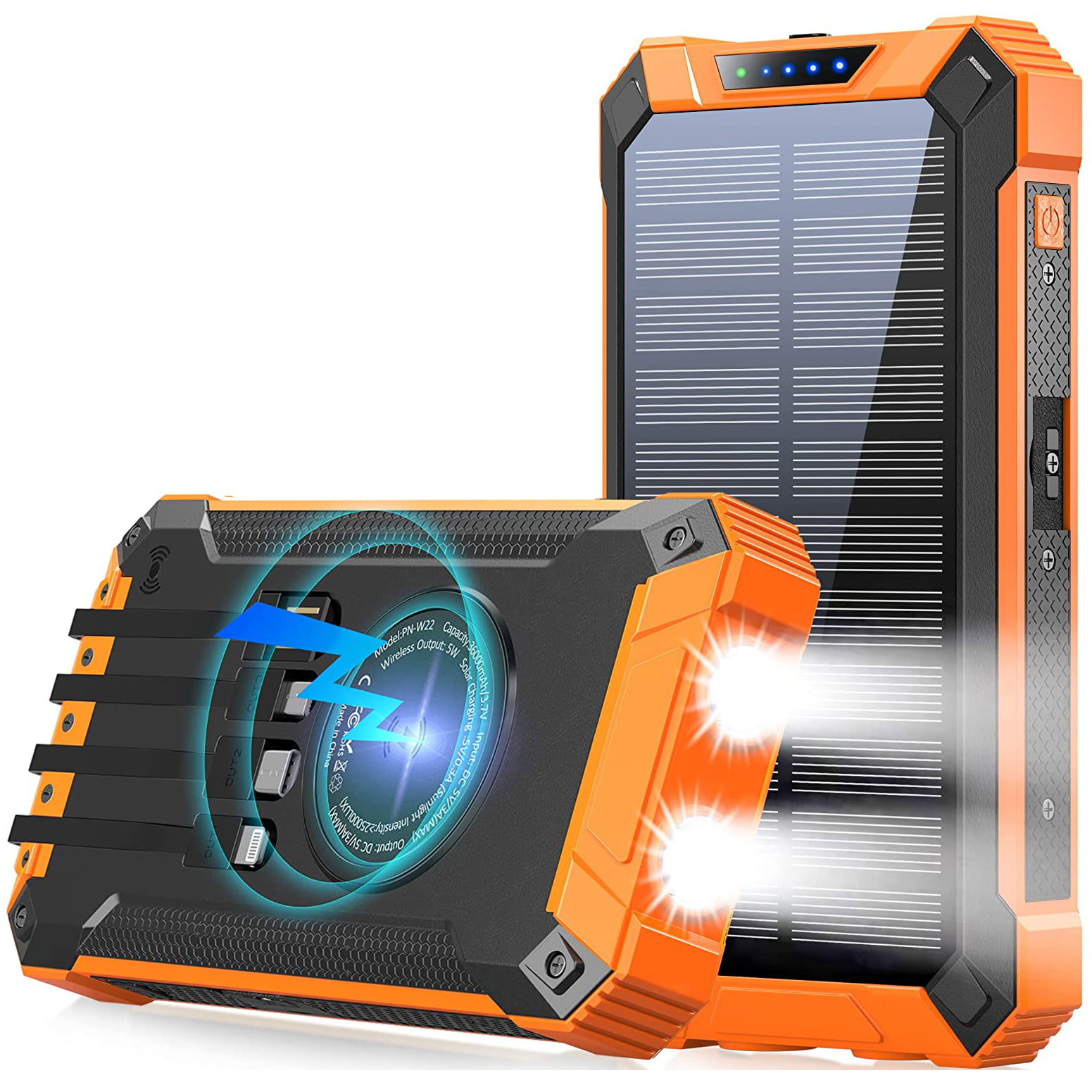 36000mAh Solar Power Bank with Wireless Charger & Flashlights