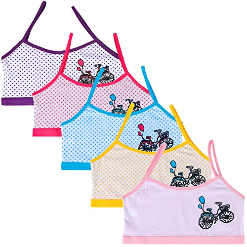 EDS Service Girls Sports Bra, 5 Pack Cotton Crop Top Bra for Kids, Non Padded First Training Bra for Age 7-12 Years