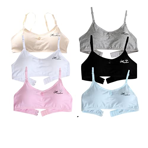 RONGbbppQ 6 Pack Teenage Bras,Girls Crop Tops Sports Training Bra Tops for Teenage Girls Kids Underwear Sports Bras for Kids Teenage Girls 10-15 Years Old, Multicolor