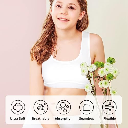 UICCVOKK 2 Pack Sports Bra for Girls, First Bra for Girls 9-14 Years Sports Training Seamless Girls Bras Teenage Bra Top Non Padded Cotton Crop Tops, Black White