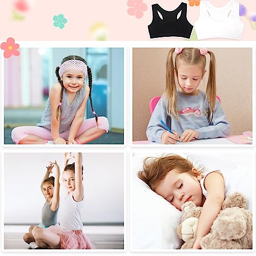 UICCVOKK 2 Pack Sports Bra for Girls, First Bra for Girls 9-14 Years Sports Training Seamless Girls Bras Teenage Bra Top Non Padded Cotton Crop Tops, Black White