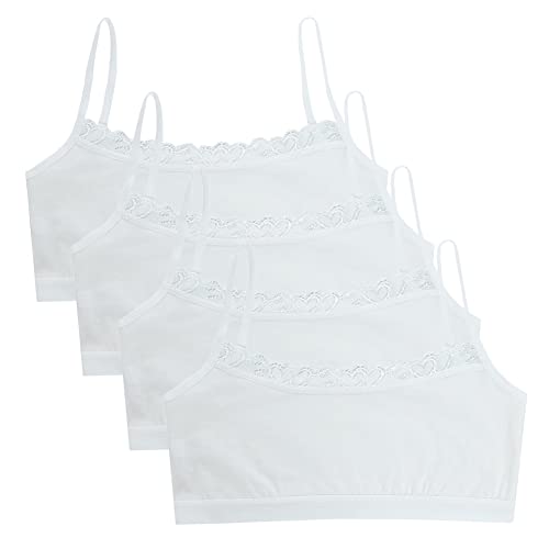 4 Packs Girls Seamless Training Bras, Girls Brassieres Lace Cotton Sports Bra Teen Wireless Bralette Adolescents for 8-15 Years Old