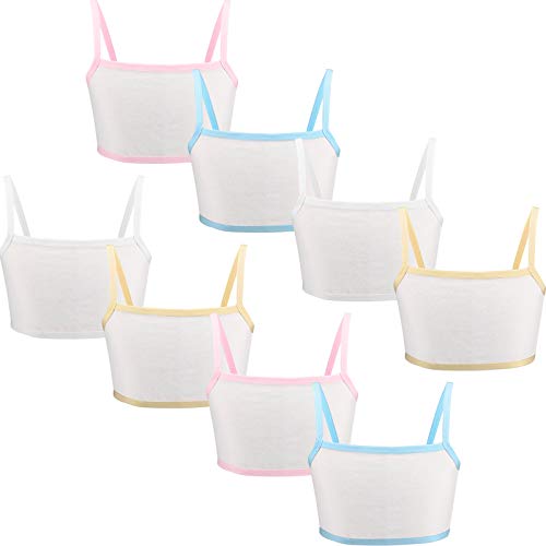 8 Pieces Girls Cotton Training Crop Bra Lightweight Seamless Sports Bras (10-12 Years)