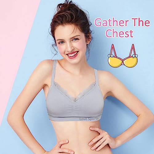 Bysion Young Girls Bras 3 Pack Teenage Underwear Wireless Sports Bra Seamless High Strench Lingerie Support Bralettes with Adjustable Shoulder Straps
