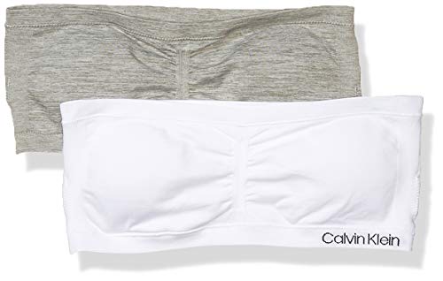 Calvin Klein Girls' Bandeau Training Bra, White/Heather Grey-2 Pack, Small