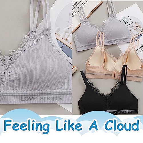 Bysion Young Girls Bras 3 Pack Teenage Underwear Wireless Sports Bra Seamless High Strench Lingerie Support Bralettes with Adjustable Shoulder Straps