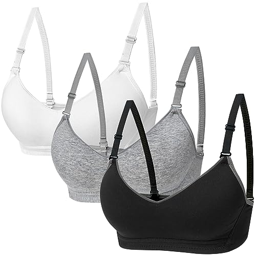 Teen Girls Bras Cotton Underwear Wireless Sports Bra with Adjustable Straps for 12-18 Years Girls and Women Lingerie Bralettes - 3 Pack