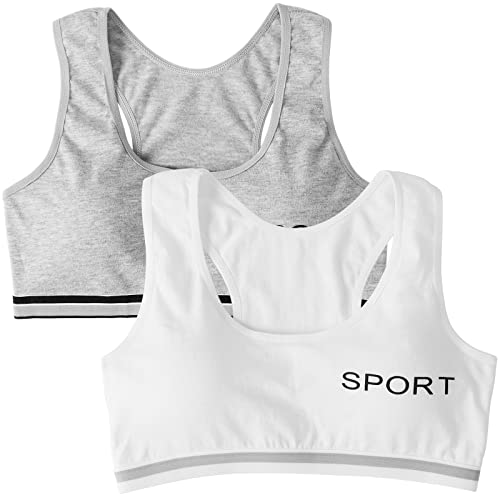EDS Service Teen Girls Bra, 2 Pack Kids Crop Top Bra, Girls Training Bra with Removable Pad, Cotton Sports Vest for Age 8-14 Years