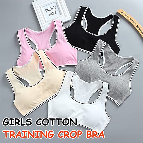 Girls Sports Bra Cotton Racerback Training Bras Underwear with Removable Bust Pad Teenage Girls Crop Vest for 7-12 Years Multipack (4 Pack/4 Set)