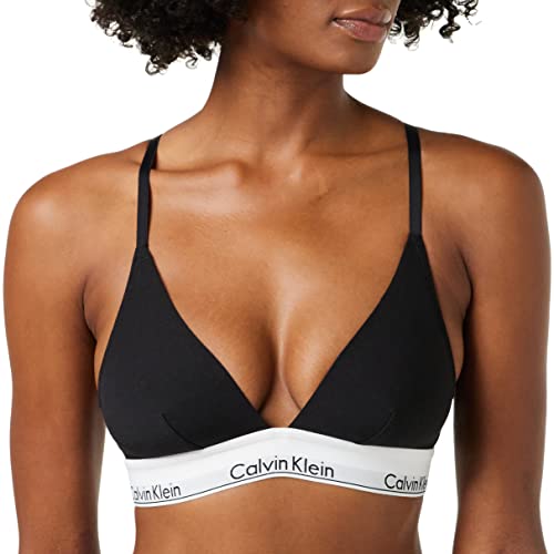 Calvin Klein - Women's Unlined Triangle Bralette - Modern Cotton - 53% Cotton 35% Modal 12% Elastane - Black - Semi-sheer Lace - Supportive Elastic Underband - No Padding - M