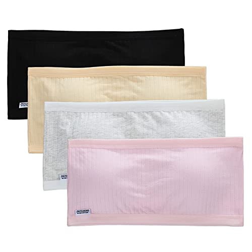 4pcs Bra Girls Strapless Underwear, Solid Color Ribbed Bra Padded Underwear with Removable Pads for 10 to 14 Years Old