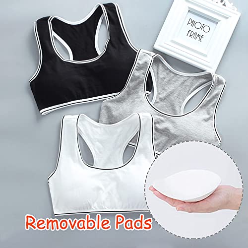 Girls Sports Bra Cotton Racerback Training Bras Underwear with Removable Bust Pad Teenage Girls Crop Vest for 7-12 Years Multipack (4 Pack/4 Set)