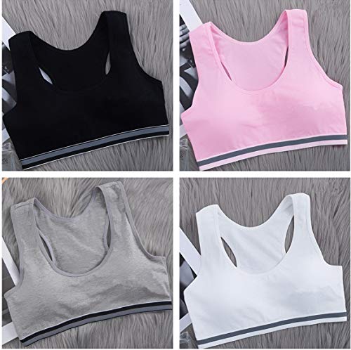 MANJIAMEI Cami Active Racerback Training Bras for Girls 12-14 Sports Bras 4 Pack